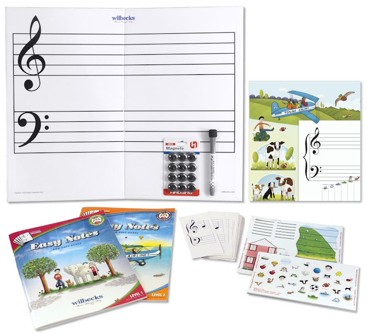 Large Easy Notes kit with theory books (level 1 and 2), character teaching aids and poster
