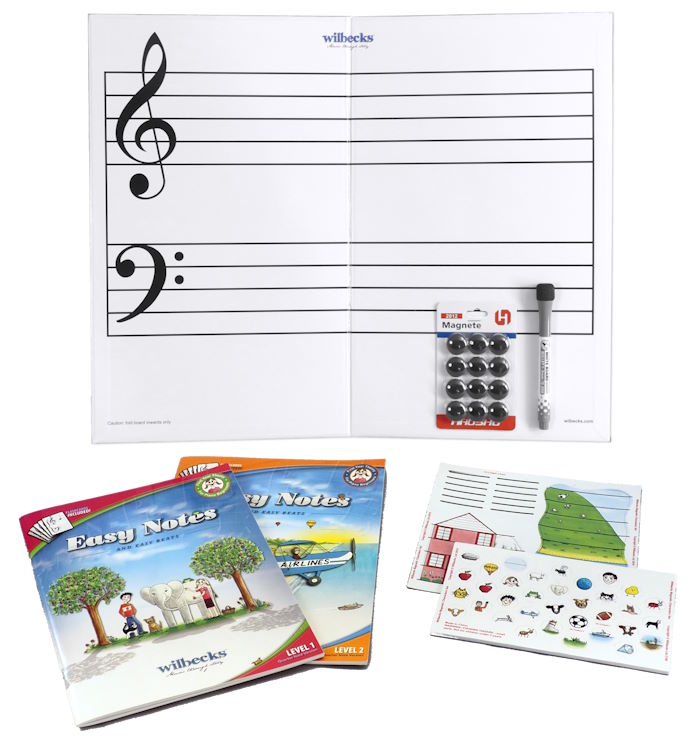 Large Easy Notes kit with theory books levels for 1 and 2 and character teaching aids 