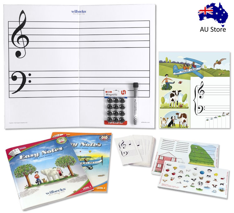 Large Easy Notes kit with theory books (level 1 and 2), character teaching aids and poster
