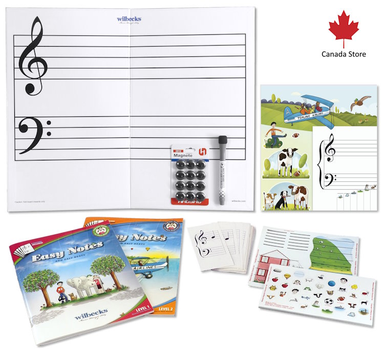Large Easy Notes kit with theory books (level 1 and 2), character teaching aids and poster